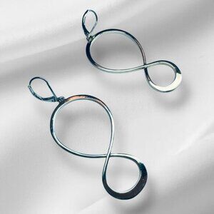 Silver Tone Pierced Earrings Dangling Figure 8 or Infinity Symbol